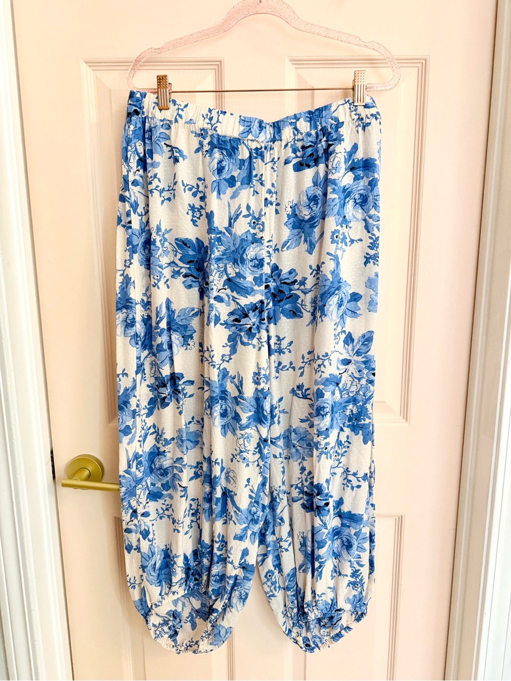 Blue floral Anthropologie balloon pants